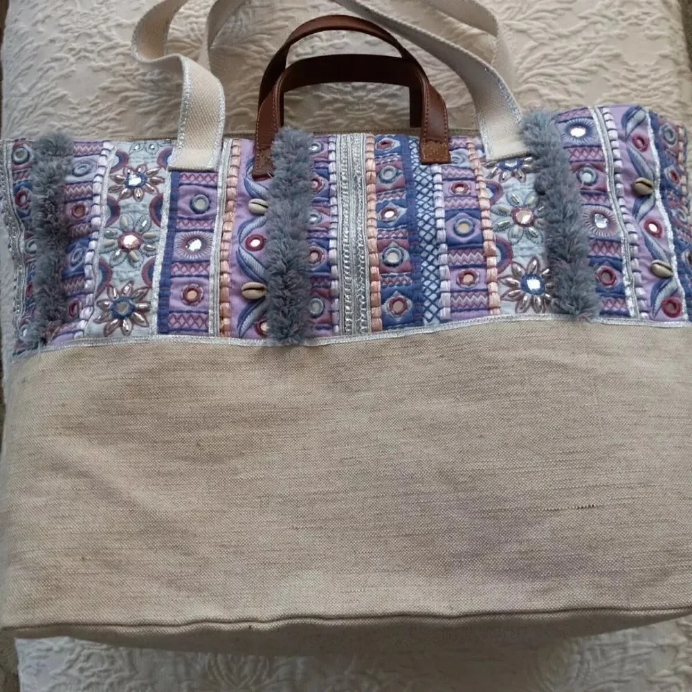 Chico's- Mosaic Print Tote Canvas Embroidered
